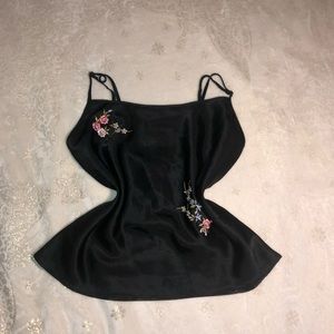 Beautiful black slip top with embroidered flowers!